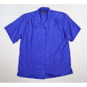 DAVID MATTHEW - WOMEN'S BLUE SHORT SLEEVE SILKY TEXTURED BUTTON-UP BLOUSE - 6